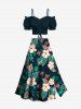 Plus Size Hibiscus Flowers Leaf Print Split Hawaii Skirt -  