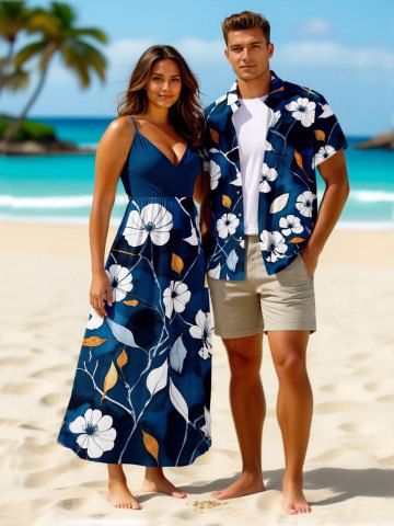 Hibiscus Flower Leaf Ombre Print Plus Size Matching Hawaii Beach Outfit For Couples - DEEP GREEN