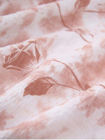 Plus Size Tie Dye Flowers Leaf Print Ruched Cinched Pockets Milkmaid Dress