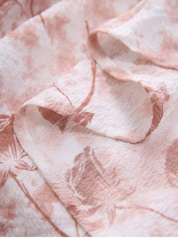 Plus Size Tie Dye Flowers Leaf Print Ruched Cinched Pockets Milkmaid Dress