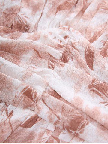 Plus Size Tie Dye Flowers Leaf Print Ruched Cinched Pockets Milkmaid Dress