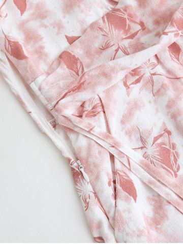 Plus Size Tie Dye Flowers Leaf Print Ruched Cinched Pockets Milkmaid Dress