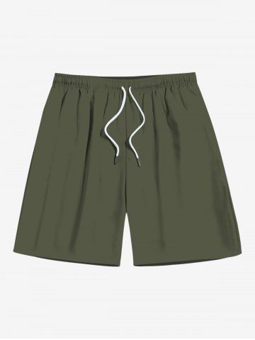 Plus Size Solid Color Pockets Drawstring Beach Shorts For Men - DEEP GREEN - 7XL