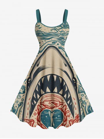 Plus Size Shark Heart Skulls Diver Print Hawaii Tank Dress - LIGHT COFFEE - 5X