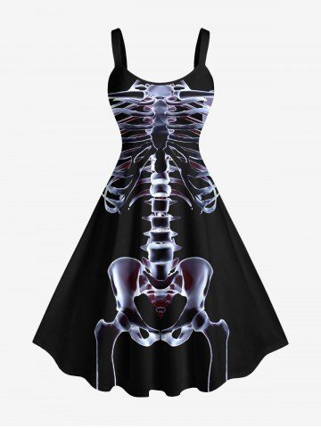 Plus Size Skeleton Print Tank Dress - BLACK - XXS