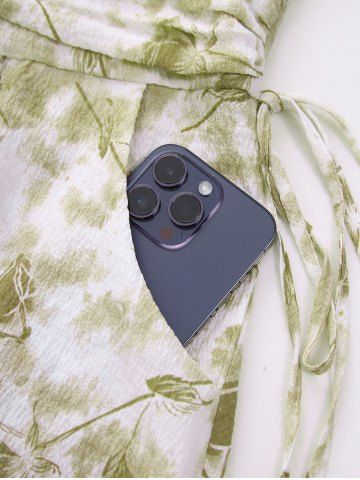 Plus Size Tie Dye Flowers Leaf Print Ruched Cinched Pockets Milkmaid Dress