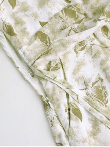 Plus Size Tie Dye Flowers Leaf Print Ruched Cinched Pockets Milkmaid Dress