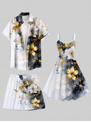 Ink Painting Tie Dye Hibiscus Flower Print Plus Size Matching Hawaii Beach Outfit For Couples -  