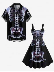 Halloween Costume Skeleton Print Plus Size Matching Hawaii Beach Outfit For Couples -  
