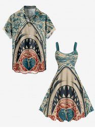 Shark Heart Skulls Diver Print Plus Size Matching Hawaii Beach Outfit For Couples -  