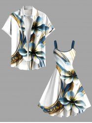 Flowers Geometric Pattern Metallic Print Plus Size Matching Hawaii Beach Outfit For Couples -  