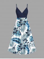 Plus Size Flowers Tropical Leaf Print Surplice Hawaii Cami Dress -  