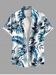 Plus Size Flowers Tropical Leaf Print Buttons Pocket Hawaii Shirt For Men -  