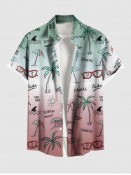 Chemise hawaïenne grande taille à imprimé cocotier, lunettes de soleil, parapluie, vagues de la mer, boutons, poche, pour homme - Vert L