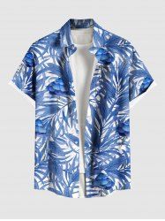 Plus Size Tropical Leaf Flowers Print Buttons Pocket Hawaii Shirt For Men -  