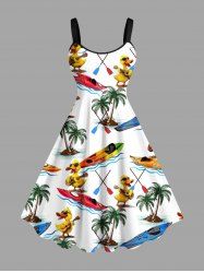Robe débardeur grande taille à imprimé cocotier, canard, voilier, mer, style hawaïen, coupe trapèze - Blanc S