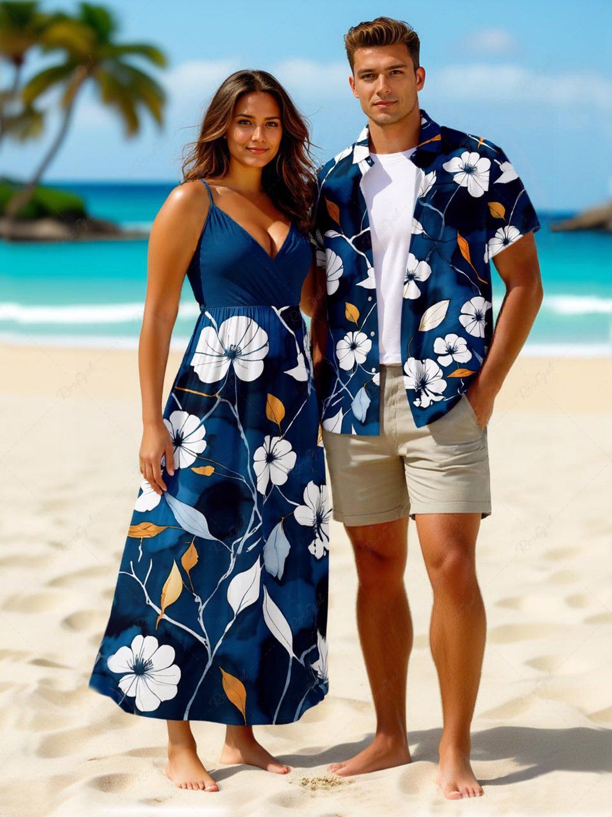 Unique Hibiscus Flower Leaf Ombre Print Plus Size Matching Hawaii Beach Outfit For Couples  