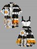 Daisy Flower Ink Painting Striped Print Plus Size Matching Hawaii Beach Outfit For Couples -  