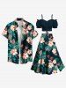 Tenue de plage hawaïenne assortie grande taille à imprimé feuilles et fleurs d'hibiscus pour couples - Noir 