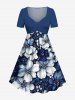 Tenue de plage hawaïenne assortie grande taille à imprimé floral pour couples - Bleu 