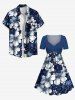 Tenue de plage hawaïenne assortie grande taille à imprimé floral pour couples - Bleu 