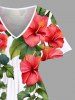 Tropical Leaf Hibiscus Flower Branch Print Plus Size Matching Hawaii Beach Outfit For Couples -  