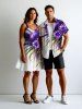 Tenue de plage hawaïenne assortie grande taille à imprimé fleurs et feuilles pailletées pour couples - Blanc 
