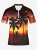 Plus Size Coconut Tree Ombre Dusk Print Hawaii Half Zipper Turn-down Collar Polo Shirt For Men -  