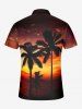 Plus Size Coconut Tree Ombre Dusk Print Hawaii Half Zipper Turn-down Collar Polo Shirt For Men -  
