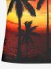 Plus Size Coconut Tree Ombre Dusk Print Hawaii Half Zipper Turn-down Collar Polo Shirt For Men -  