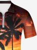 Plus Size Coconut Tree Ombre Dusk Print Hawaii Half Zipper Turn-down Collar Polo Shirt For Men -  
