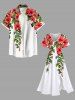 Robe mi-longue trapèze grande taille à imprimé feuilles tropicales, hibiscus, branches, poches fendues, style hawaïen - Blanc S