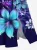 Robe mi-longue trapèze hawaïenne grande taille à imprimé fleurs d'hibiscus, feuilles et branches - Bleu profond L