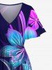 Plus Size Hibiscus Flower Leaf Branch Print Hawaii Split Pocket A Line Midi Dress -  