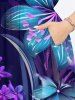 Plus Size Hibiscus Flower Leaf Branch Print Hawaii Split Pocket A Line Midi Dress -  
