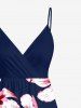 Plus Size Hibiscus Flower Print Hawaii Surplice A Line Cami Dress -  