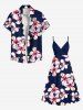 Plus Size Hibiscus Flower Print Hawaii Surplice A Line Cami Dress -  