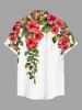 Plus Size Tropical Leaf Hibiscus Flower Branch Print Hawaii Button Pocket Shirt For Men -  