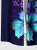 Plus Size Hibiscus Flower Leaf Branch Print Hawaii Button Pocket Shirt For Men -  