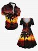 Plus Size Coconut Tree Ombre Dusk Print Hawaii Cinched A Line Dress -  