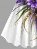 Plus Size Flower Leaf Glitter Sequins Print Hawaii A Line Tank Dress -  