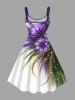 Plus Size Flower Leaf Glitter Sequins Print Hawaii A Line Tank Dress -  