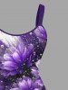 Plus Size Flower Leaf Glitter Sequins Print Hawaii A Line Tank Dress -  