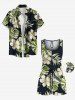 Combinaison hawaïenne grande taille à imprimé feuilles tropicales et fleurs d'hibiscus avec cordon de serrage et poches - Noir M