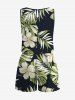Combinaison hawaïenne grande taille à imprimé feuilles tropicales et fleurs d'hibiscus avec cordon de serrage et poches - Noir M