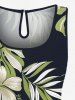 Combinaison hawaïenne grande taille à imprimé feuilles tropicales et fleurs d'hibiscus avec cordon de serrage et poches - Noir M