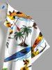 Plus Size Coconut Tree Duck Sailboat Sea Print Hawaii Button Pocket Shirt For Men -  