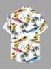 Chemise hawaïenne grande taille à imprimé cocotier, canard, voilier et mer, avec poches boutonnées pour homme - Blanc 3XL