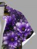 Plus Size Flower Leaf Glitter Sequins Print Hawaii Button Pocket Shirt For Men -  
