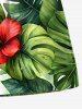 Plus Size Tropical Leaf Hibiscus Flower Print Hawaii Drawstring Beach Shorts For Men -  